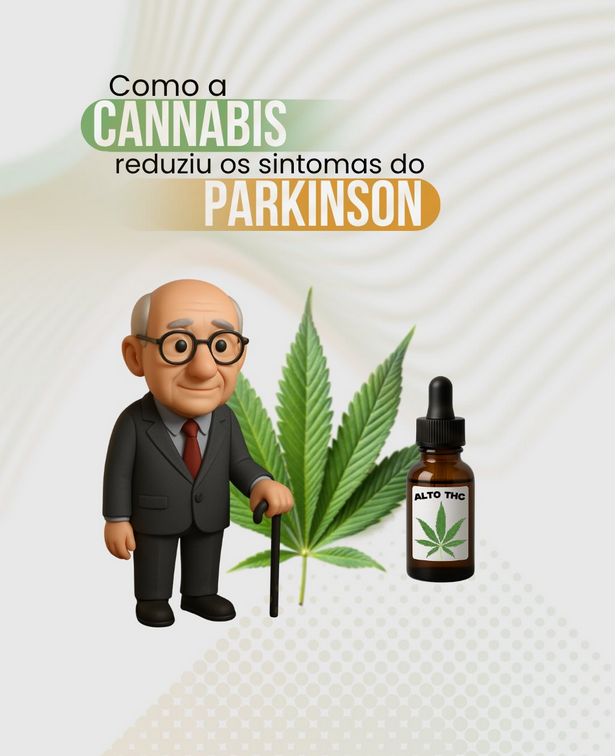 Eduardo Suplicy no formato de animação 3D com uma folha de Cannabis ao fundo e um frasco de medicamento ao lado